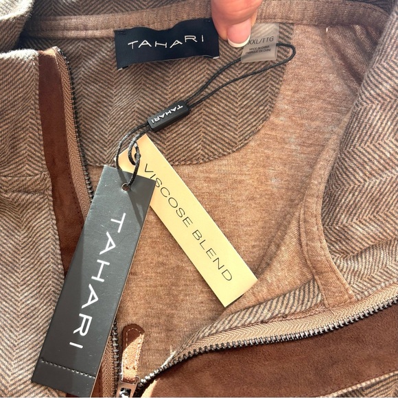 NWT Tahari Brown Viscose Textured Crop 3/4 Zip Long Sleeve Pullover Top (XXL) - Picture 13 of 16